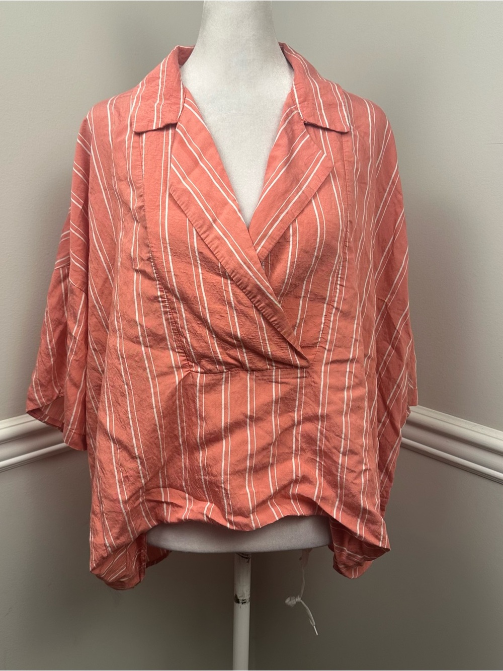 Anthropologie Coral Striped Oversized Blouse Top M